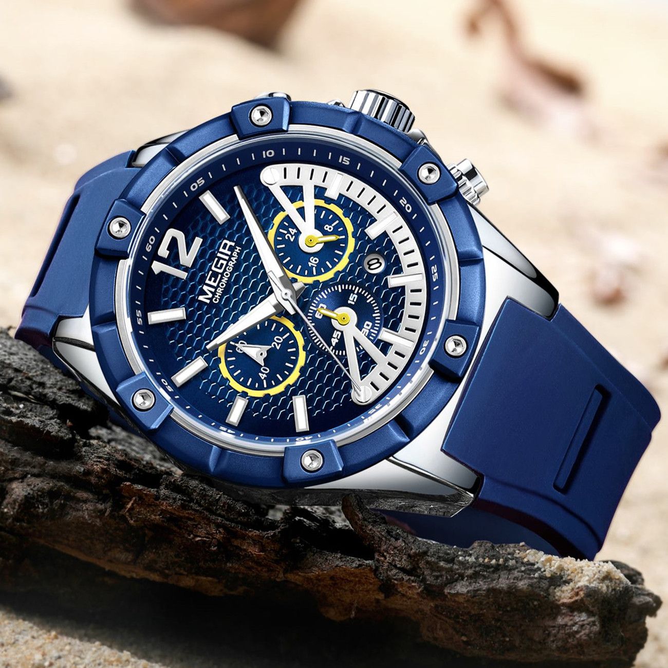 MEGIR Fashion Men Watches Silicone Strap Sport Military Watch Chronograph Waterproof Male Wristwatch Clock Montre Homme 2083