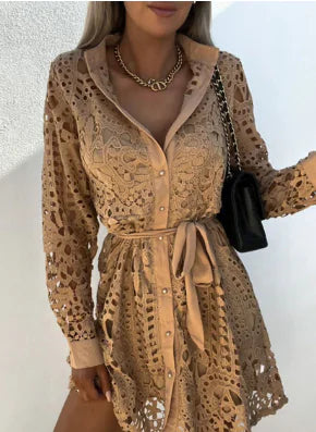 Short Lace Chemise Dress with Long Sleeves (One Piece)