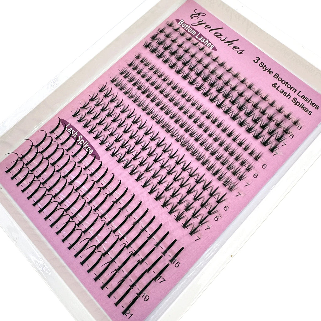 16Rows Bottom Lashes(6-7mm) and Spikes(15-21mm) Mix DIY Eyelash Extension Wispy Individual Lash Spikes Clusters DIY Lashes Tools