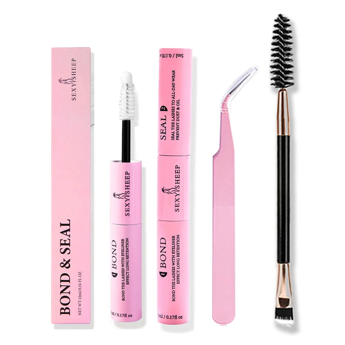 Eyelash Glue and Seal for Eyelash Clusters Strong Fixed  Eyelash Glue Lasting 48H 2 in 1(5ml Black Glue + 5ml Clear Seal)