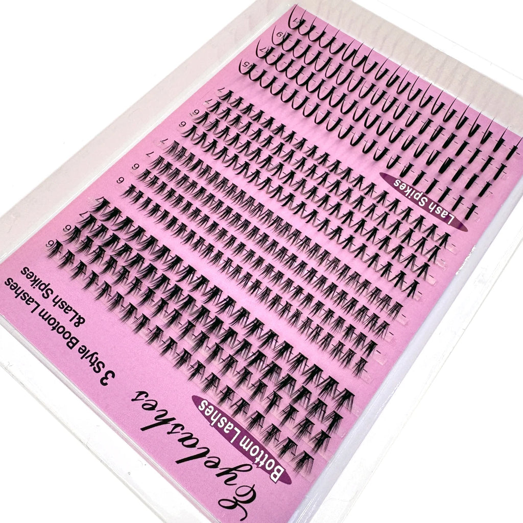 16Rows Bottom Lashes(6-7mm) and Spikes(15-21mm) Mix DIY Eyelash Extension Wispy Individual Lash Spikes Clusters DIY Lashes Tools