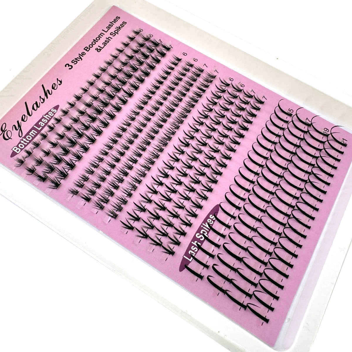 16Rows Bottom Lashes(6-7mm) and Spikes(15-21mm) Mix DIY Eyelash Extension Wispy Individual Lash Spikes Clusters DIY Lashes Tools