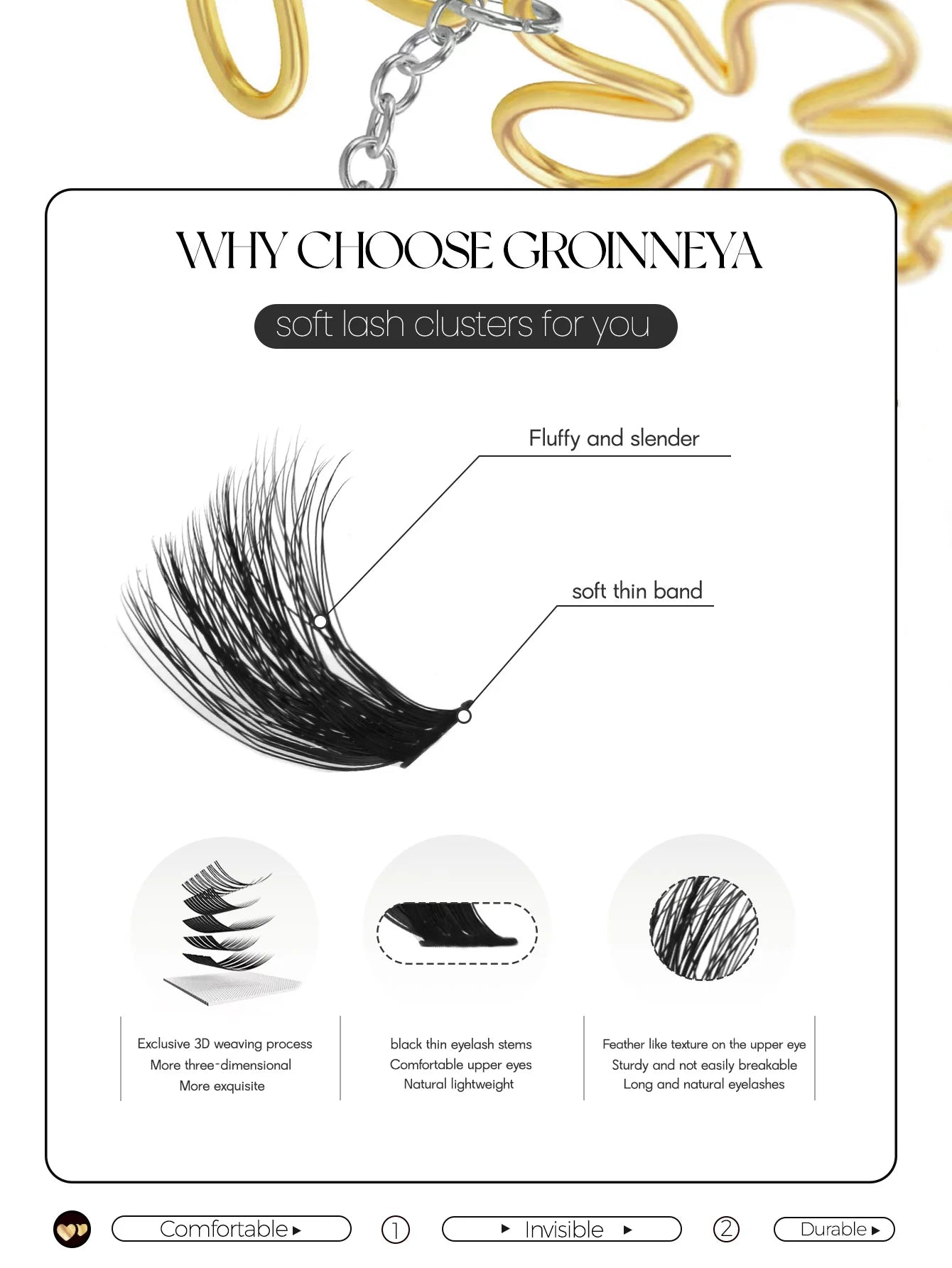 GROINNEYA Cluster Lashes DIY Eyelash Extension C Curl Long Individual Lashes Mixed Tray Faux Mink Lash Clusters Extensions