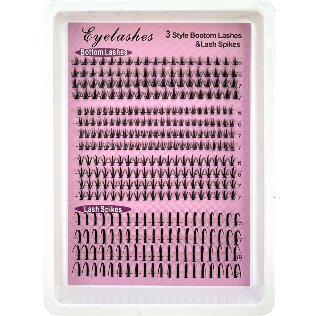 16Rows Bottom Lashes(6-7mm) and Spikes(15-21mm) Mix DIY Eyelash Extension Wispy Individual Lash Spikes Clusters DIY Lashes Tools